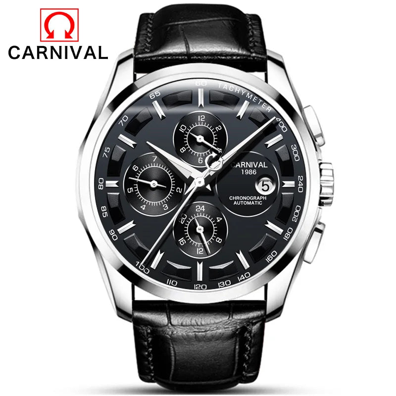 Men's Watch New Carnival Automatic Watches Men Business Mechanical Clock Leather Strap Waterproof Luxury Brand Clock