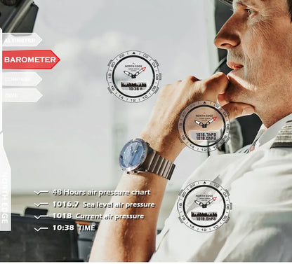 Stainless steel Men Quartz Watch Dive Sport Watches Waterproof 200M Analog Digital Watch Altimeter Barometer Compass NORTH EDGE