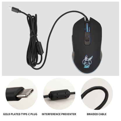 USB-C Wired Gaming Mouse with RGB Backlight, 2400 DPI Silent Computer Mouse for Type-C Laptop, Ergonomic USB-C Gaming Mouse for PC & Notebook