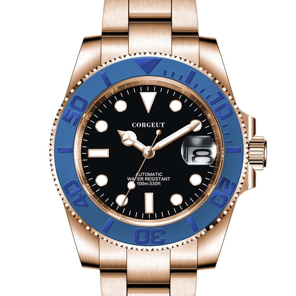 Custom logo NH35 MIYOTA 8215 Automatic Men Watch Luxury Diver Two Tone Gold 316L Stainless Steel Sapphire 10ATM Sterile  Sunburs