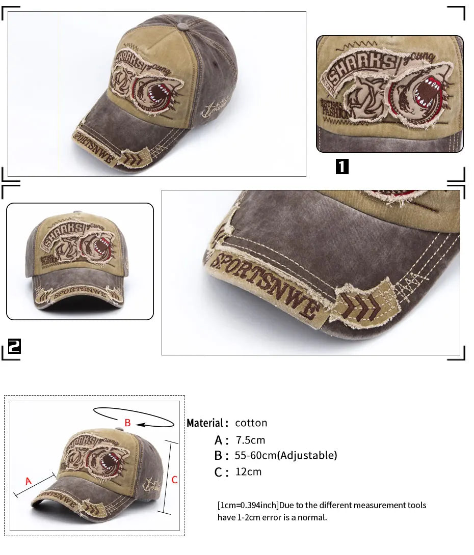 CNTANG Men Baseball Cap Cotton Fashion Shark Embroidery Casual Visor Hat For Women Snapback Brand Hip Hop Caps Unisex Gorras