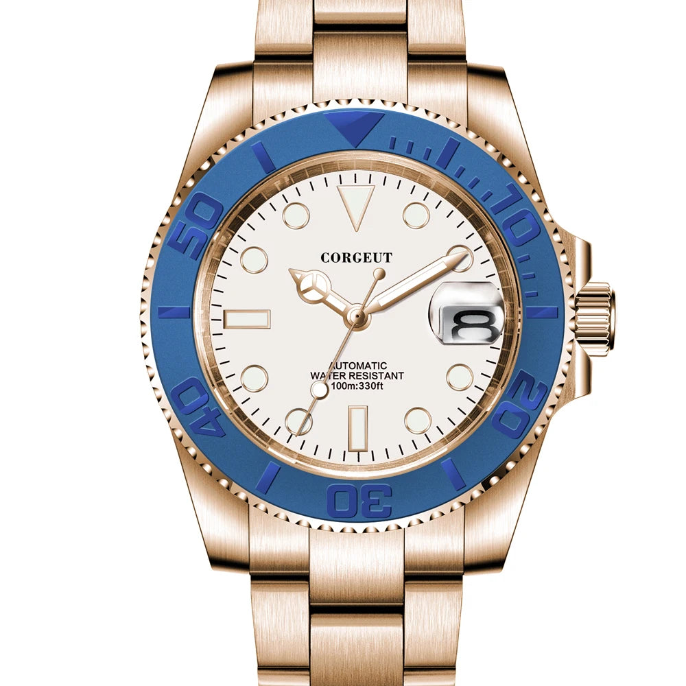 Custom logo NH35 MIYOTA 8215 Automatic Men Watch Luxury Diver Two Tone Gold 316L Stainless Steel Sapphire 10ATM Sterile  Sunburs