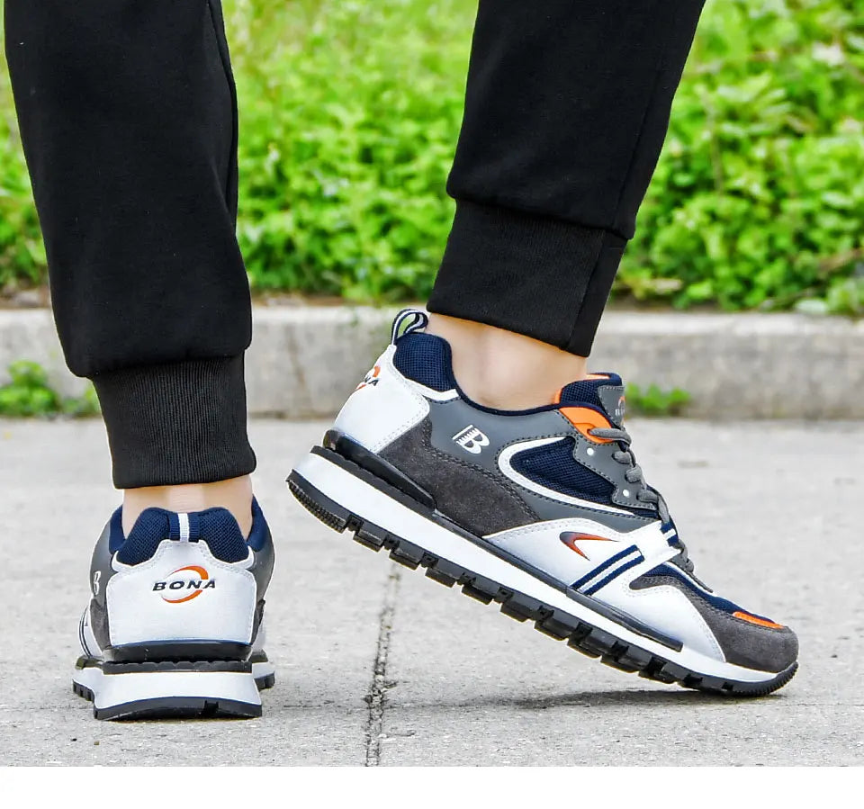 BONA Novos Designers Sapatilhas Desportivas em Couro Action para Homem Sapatilhas de Corrida para Homem Calçado de Ténis Masculino Calçado de Caminhada Fitness Moderno