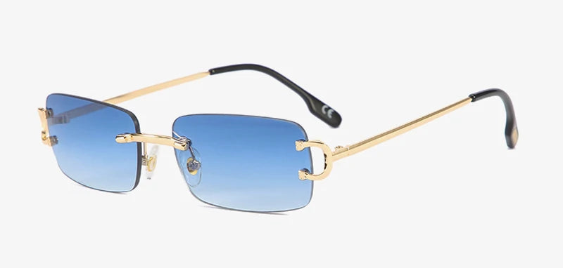 Kachawoo retro rectangular sunglasses rimless male female uv400 small sun glasses fashion blue pink gold metal birthday gifts
