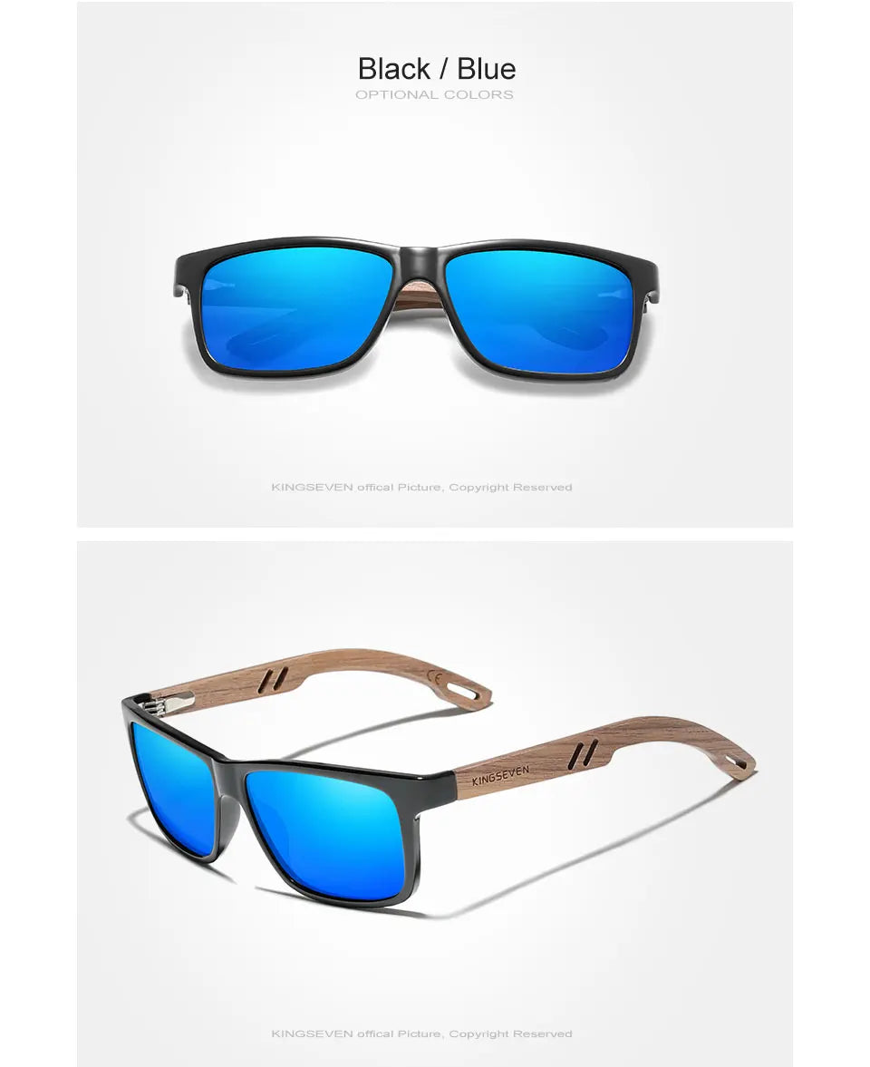 KINGSEVEN 100% Polarized Vintage Men Wooden Sunglasses Wood UV400 Protection Fashion Square Sun glasses Women  Gafas De sol