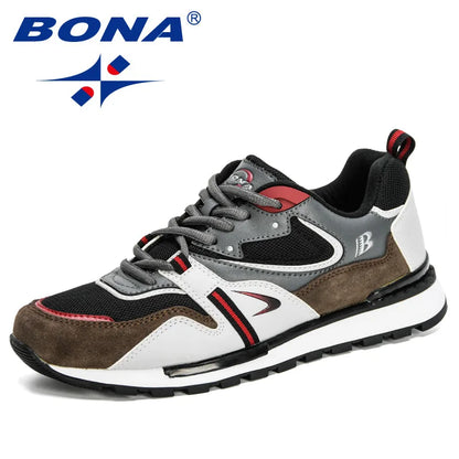 BONA Novos Designers Sapatilhas Desportivas em Couro Action para Homem Sapatilhas de Corrida para Homem Calçado de Ténis Masculino Calçado de Caminhada Fitness Moderno