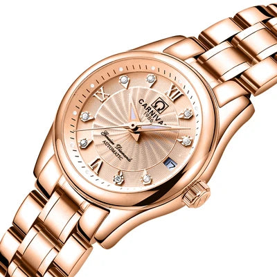 Relógio mecânico de luxo CARNIVAL para mulher, com movimento automático em safira, impermeável, relógio de pulso feminino elegante