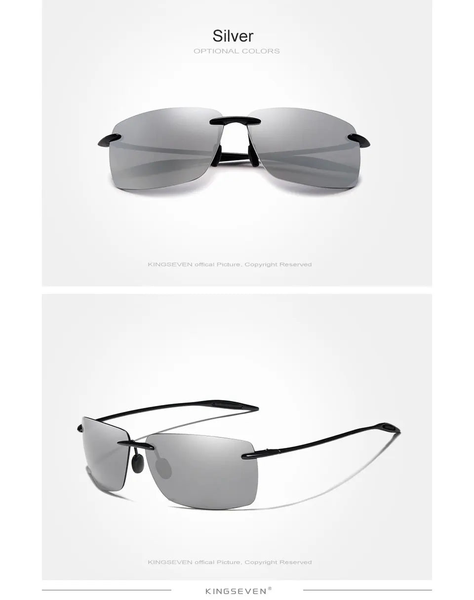 KINGSEVEN Brand Polarized Sunglasses Men Fashion Rimless Lens Driving Square Sun Glasses Male Women TR90 Goggle Zonnebril
