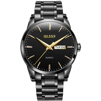 OLEVS herenhorloge – Roestvrijstalen quartz-polshorloge, waterdicht, goudkleurig, elegant en stralend, luxe accessoire voor heren
