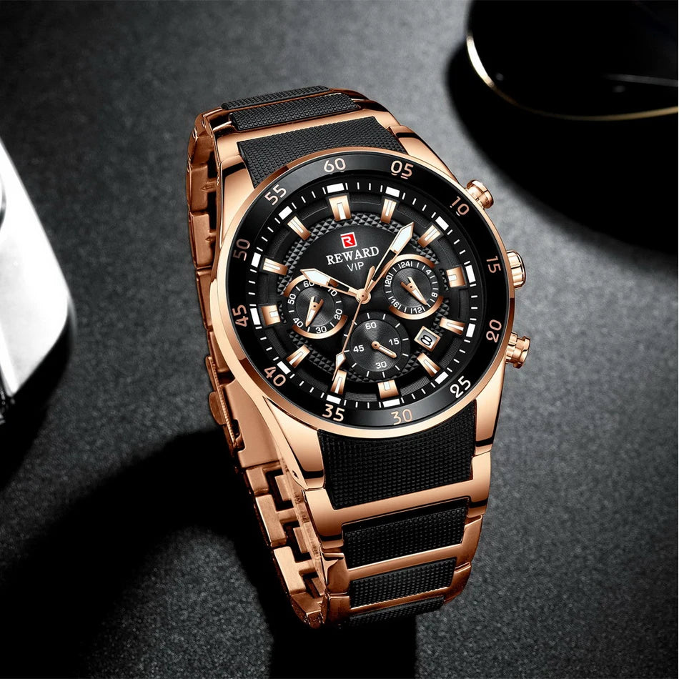 REWARD Big Dial Mens Watches Top Luxury Brand Sport Waterproof Watch Men Chronograph Quartz Clock Automatic Date WristWatches