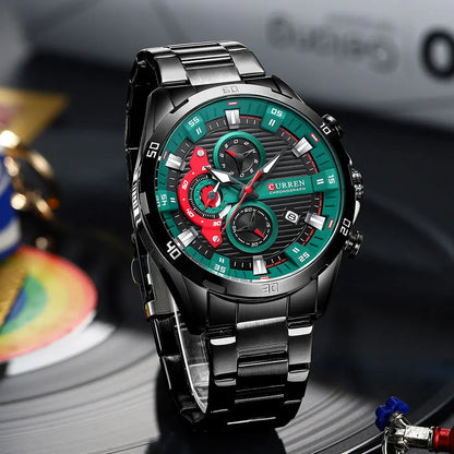Herrenuhr CURREN – Sportlicher Luxus-Chronograph, Quarzwerk, komplett aus Edelstahl, wasserdicht