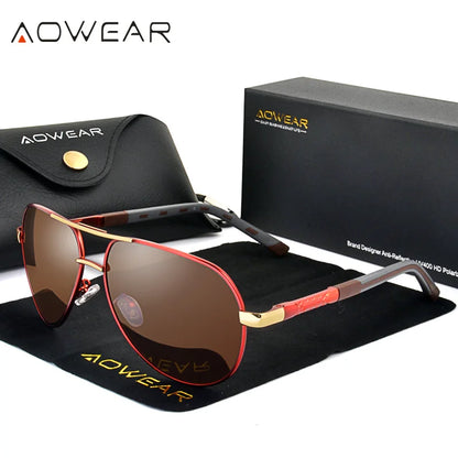 AOWEAR Aviation Polarized Sunglasses Men Aluminum Driving Mirror Sun Glasses Male Brand Designer Retro Eyewear Accessories gafas