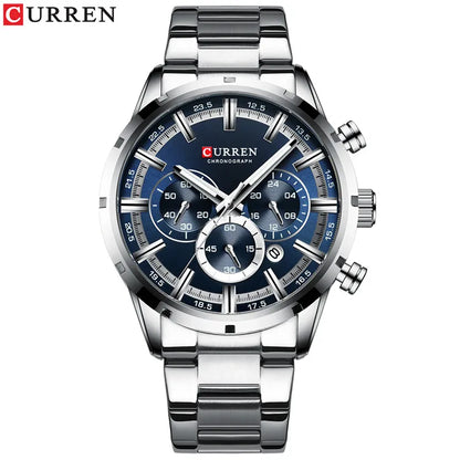 Reloj Curren para hombre con esfera azul, correa de acero inoxidable y fecha, reloj masculino de negocios, resistente al agua, reloj de pulsera de lujo para hombre