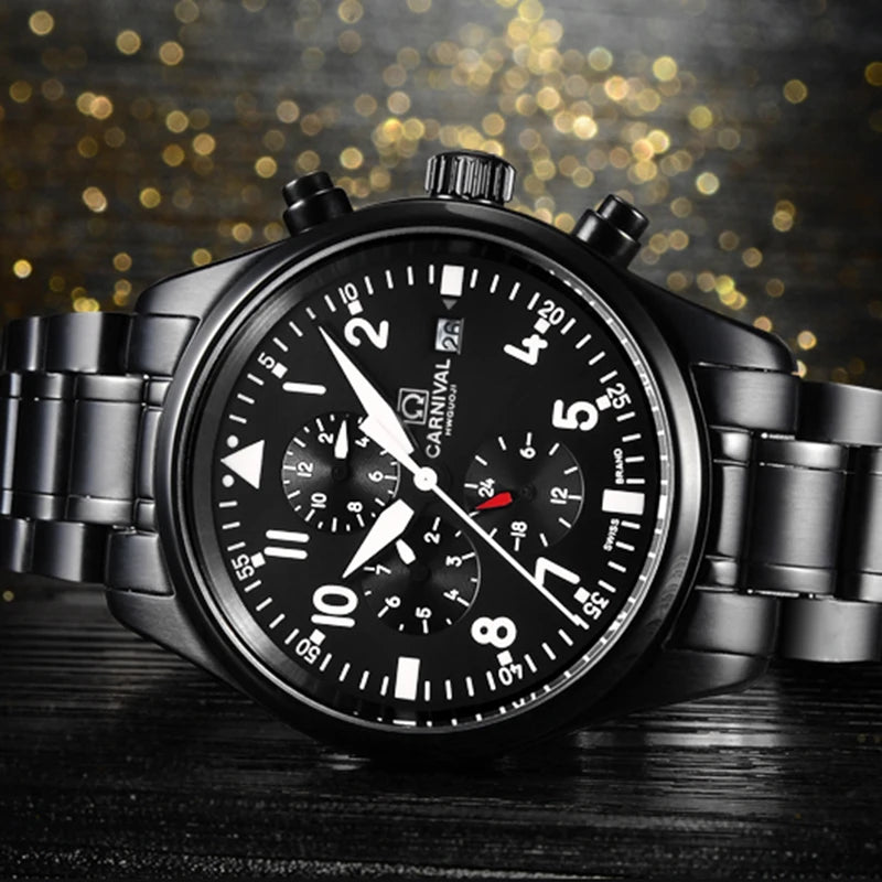 CARNIVAL High Quality Sport watch 100m waterproof Swimming Automatic Watch Men 24 hours Calendar HD Luminous Mechanical watches