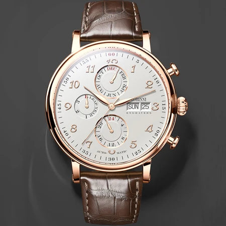 Reloj de lujo suizo LOBINNI para hombre, mecánico automático con calendario perpetuo, cristal de zafiro y multifunción L13019-8