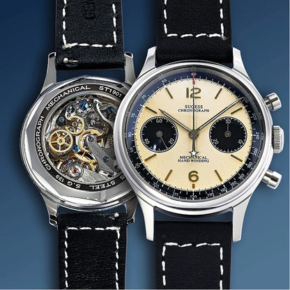 Sugess 1963 Pilot Watch Men Mechanical Chronograph Panda Wristwatch Air Force Sapphire Waterproof for Seagull Movement ST1901 v3