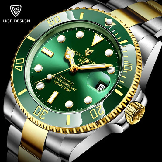 LIGE 2025 New Men Mechanical Wristwatch Stainless Steel Clocks Watch Top Brand Luxury Military Sports Mens Watches Reloj Hombre