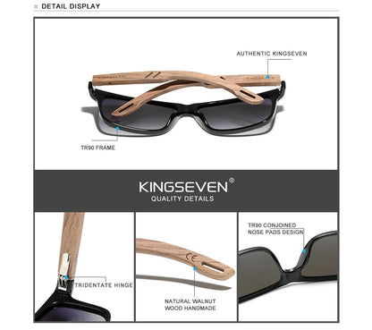 KINGSEVEN 100% Polarized Vintage Men Wooden Sunglasses Wood UV400 Protection Fashion Square Sun glasses Women  Gafas De sol