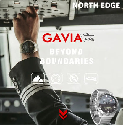 Stainless steel Men Quartz Watch Dive Sport Watches Waterproof 200M Analog Digital Watch Altimeter Barometer Compass NORTH EDGE