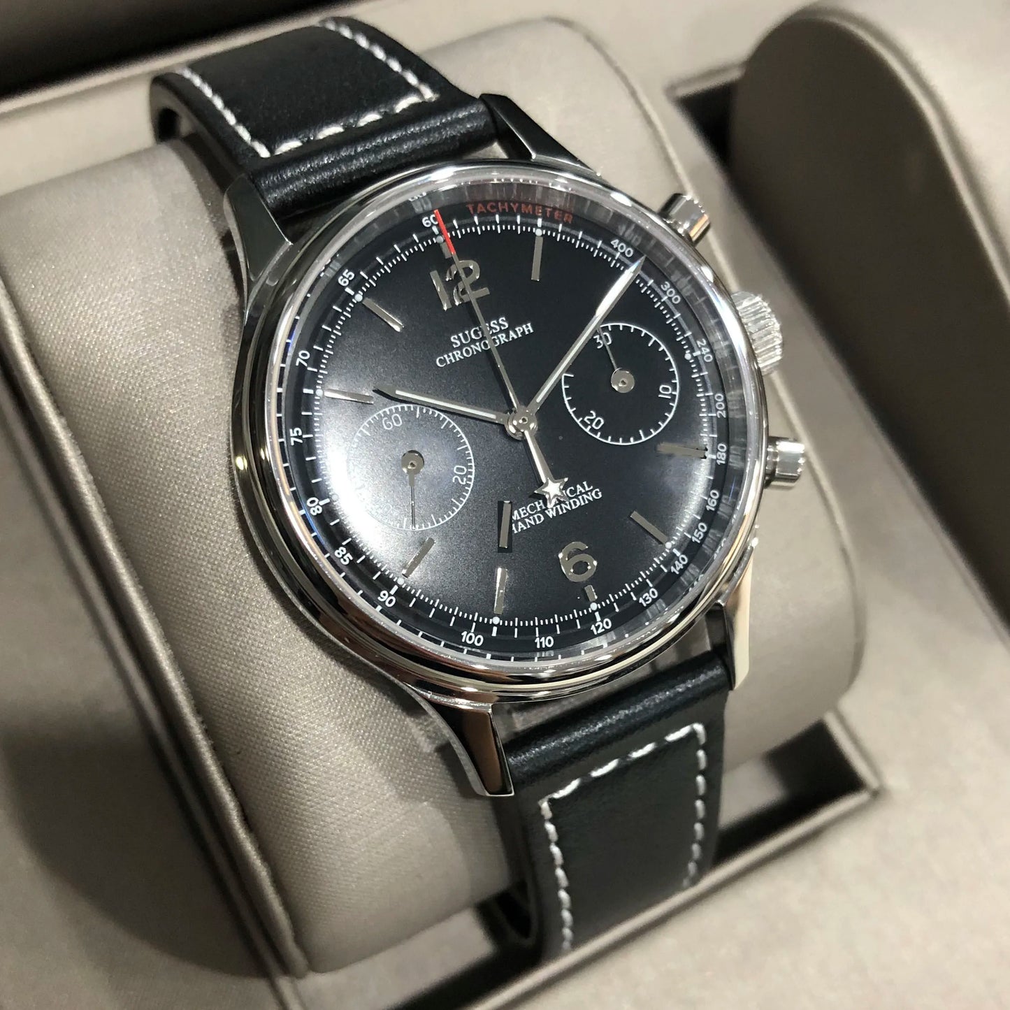 Sugess 1963 Pilot Watch Men Mechanical Chronograph Panda Wristwatch Air Force Sapphire Waterproof for Seagull Movement ST1901 v3