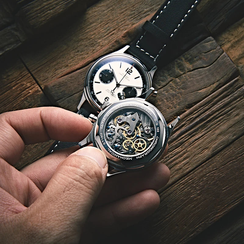 Sugess 1963 Pilot Watch Men Mechanical Chronograph Panda Wristwatch Air Force Sapphire Waterproof for Seagull Movement ST1901 v3