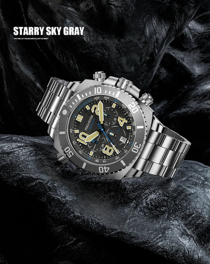 FeelNever Sport Automatic Movement Quartz Watch Stainless Steel Sapphire Crystal Watches for Men 500M Waterproof Clocks Watch for Men