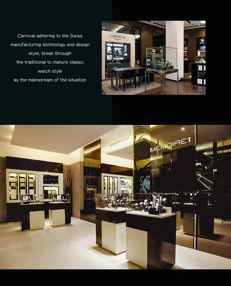 Carnival Brand Automatic Watch, Fashion Luxury Waterproof Calendar with Moon Phase, Mechanical Watches for Men