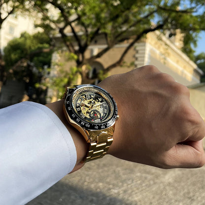 Zegarek męski Winner – sportowy design, wykończona ramka, modny styl, prestiżowa marka, zegarek automatyczny z widocznym mechanizmem (skeletowy)