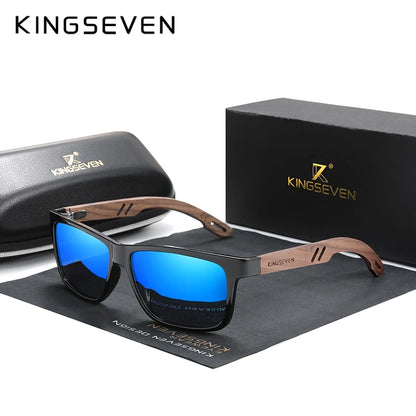 KINGSEVEN 100% Polarized Vintage Men Wooden Sunglasses Wood UV400 Protection Fashion Square Sun glasses Women  Gafas De sol