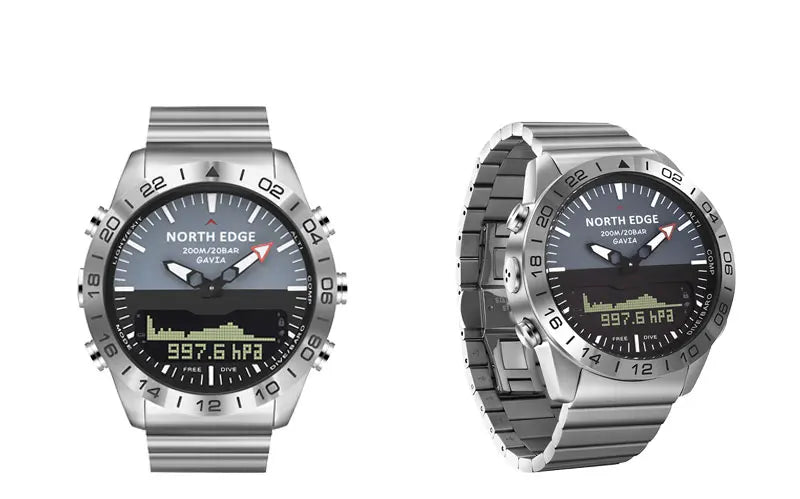 Stainless steel Men Quartz Watch Dive Sport Watches Waterproof 200M Analog Digital Watch Altimeter Barometer Compass NORTH EDGE