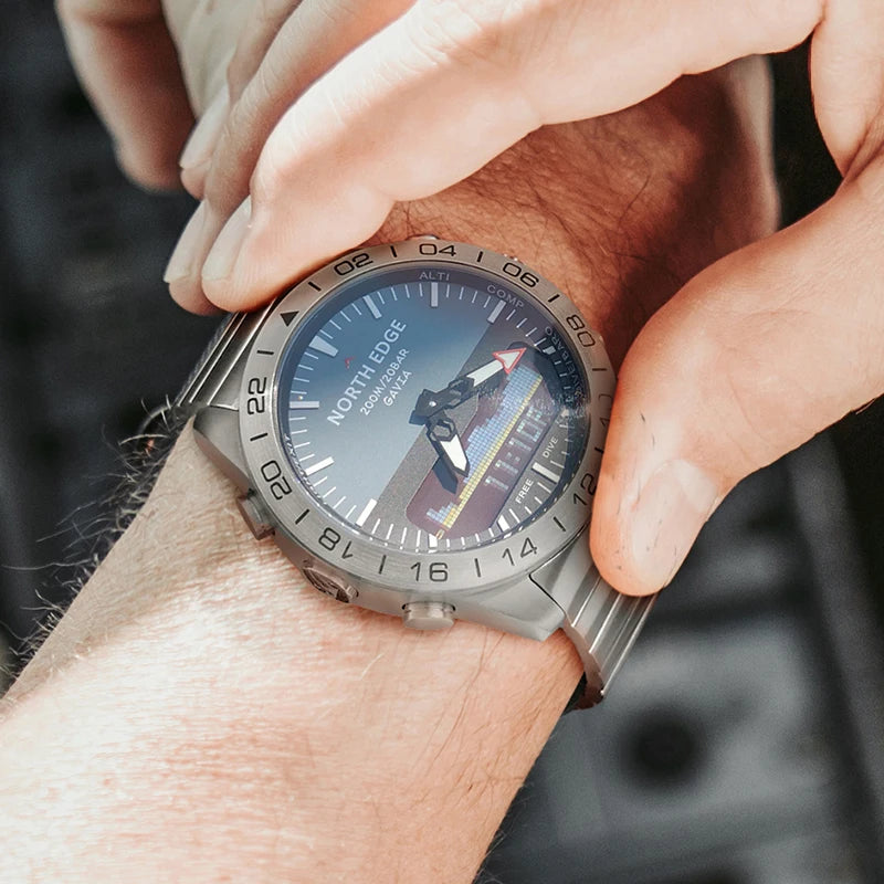 Stainless steel Men Quartz Watch Dive Sport Watches Waterproof 200M Analog Digital Watch Altimeter Barometer Compass NORTH EDGE