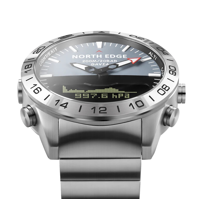 Stainless steel Men Quartz Watch Dive Sport Watches Waterproof 200M Analog Digital Watch Altimeter Barometer Compass NORTH EDGE