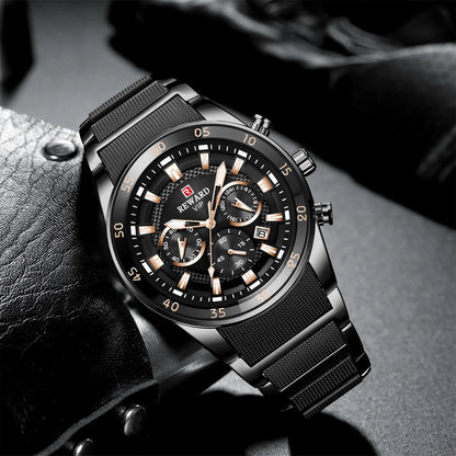 REWARD Big Dial Mens Watches Top Luxury Brand Sport Waterproof Watch Men Chronograph Quartz Clock Automatic Date WristWatches