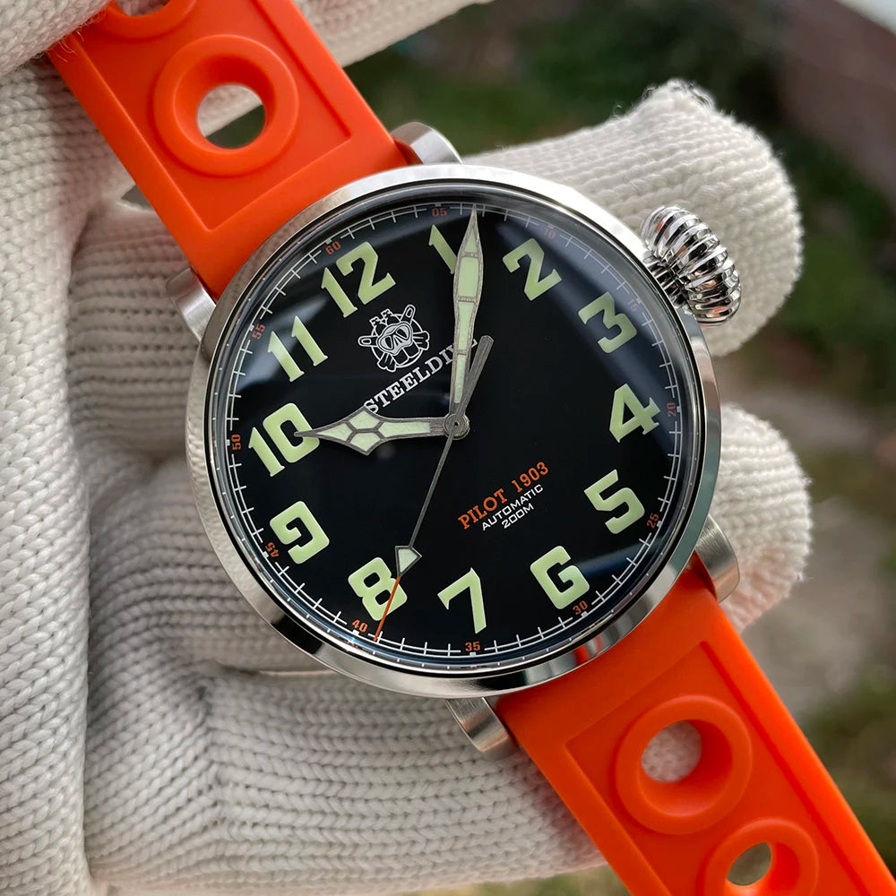 STEELDIVE SD1903 Big 46.5mm Steel Case C3 Luminous 200M Waterproof Sapphire Glass with AR Coating NH35 Mechanical Men Watches