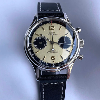 Sugess 1963 Pilot Watch Men Mechanical Chronograph Panda Wristwatch Air Force Sapphire Waterproof for Seagull Movement ST1901 v3