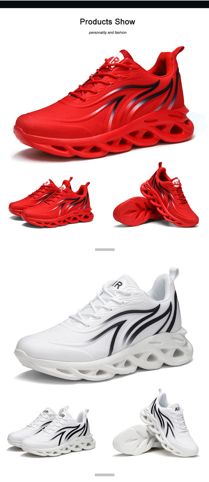 Sneakers da uomo con stampa fiamme, scarpe sportive in tessuto flyknit, scarpe da running comode, scarpe atletiche outdoor da uomo