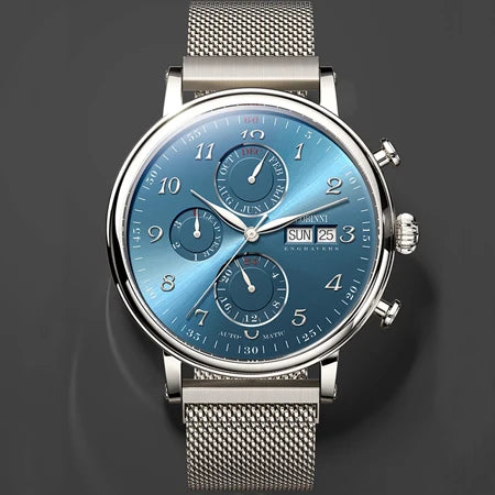 Reloj de lujo suizo LOBINNI para hombre, mecánico automático con calendario perpetuo, cristal de zafiro y multifunción L13019-8