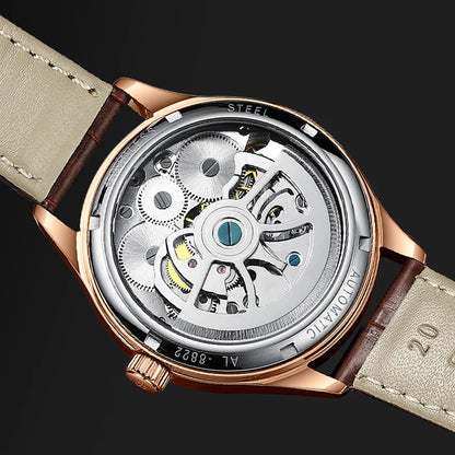 AILANG Double Tourbillon Design Business Men Mechanical Watch Fashion Leather Moon Phase Automatic Watches for Men Reloj Hombre