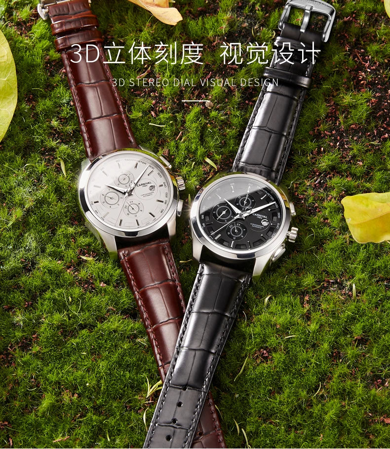 Men's Watch New Carnival Automatic Watches Men Business Mechanical Clock Leather Strap Waterproof Luxury Brand Clock