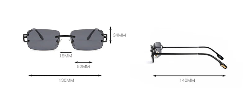 Kachawoo retro rectangular sunglasses rimless male female uv400 small sun glasses fashion blue pink gold metal birthday gifts