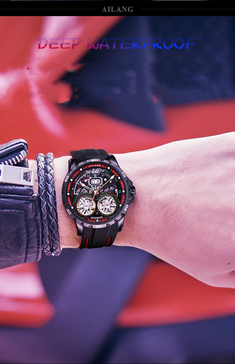 AILANG Super Cool Double Tourbillon Automatic Mechanical Watch Men Luxury Brand Luminous Waterproof Watches Men's Reloj Hombre