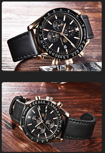 BENYAR Luxusuhren für Herren – Quarz-Armbanduhren mit Lederarmband, wasserdicht bis 30 m, sportlicher Stil.