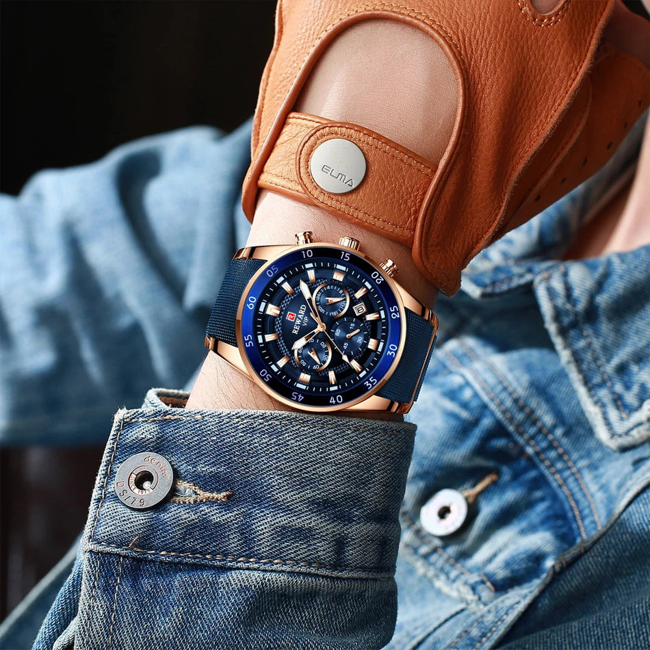 REWARD Big Dial Mens Watches Top Luxury Brand Sport Waterproof Watch Men Chronograph Quartz Clock Automatic Date WristWatches