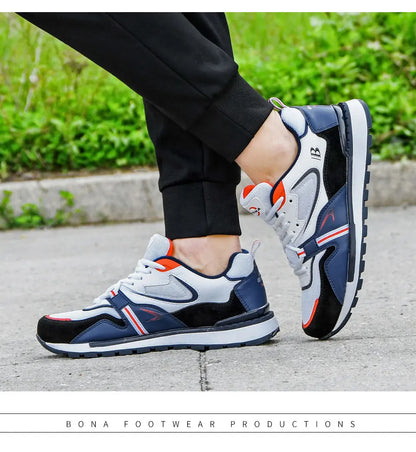 BONA Novos Designers Sapatilhas Desportivas em Couro Action para Homem Sapatilhas de Corrida para Homem Calçado de Ténis Masculino Calçado de Caminhada Fitness Moderno