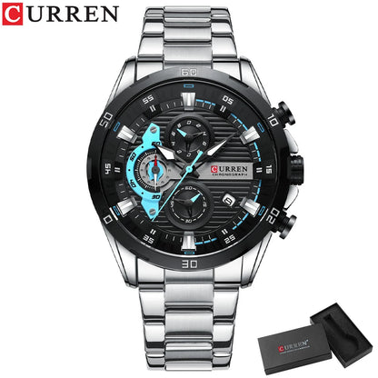 Herrenuhr CURREN – Sportlicher Luxus-Chronograph, Quarzwerk, komplett aus Edelstahl, wasserdicht