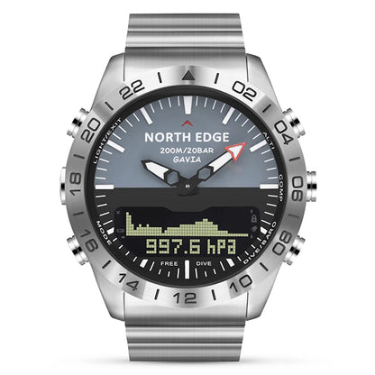 Stainless steel Men Quartz Watch Dive Sport Watches Waterproof 200M Analog Digital Watch Altimeter Barometer Compass NORTH EDGE