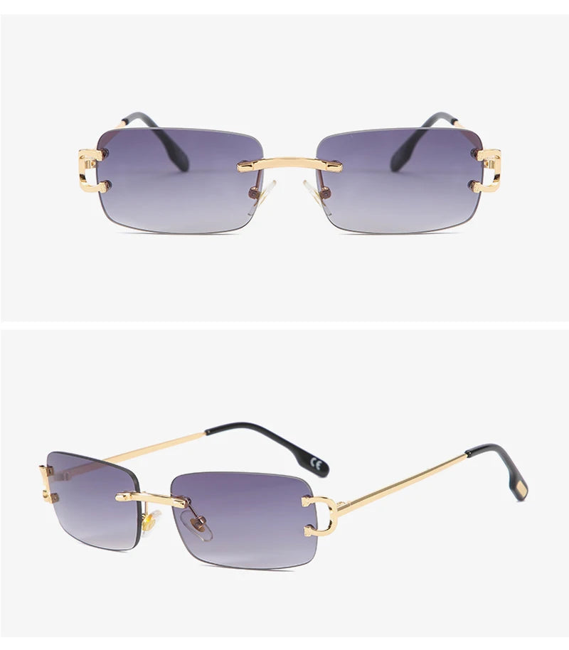 Kachawoo retro rectangular sunglasses rimless male female uv400 small sun glasses fashion blue pink gold metal birthday gifts