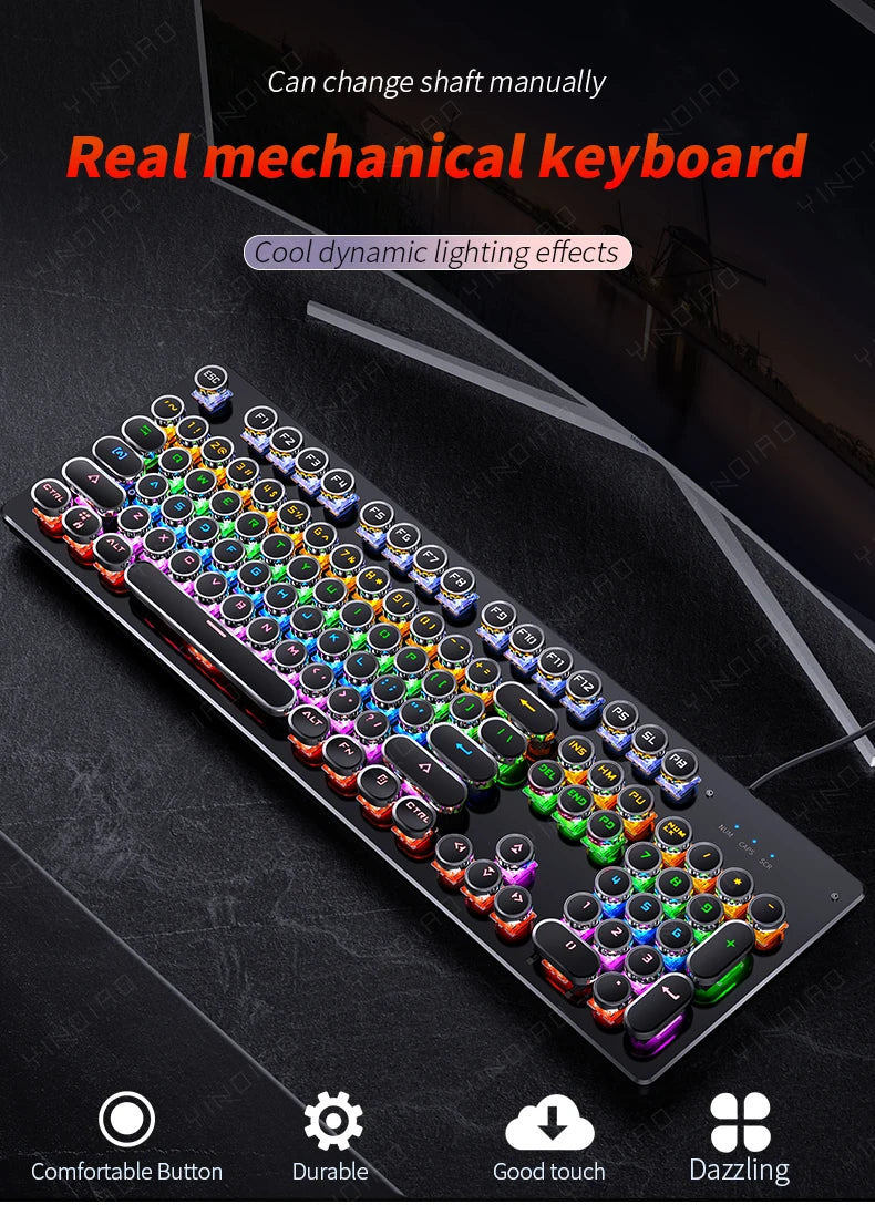 Tastiera meccanica Retro Punk con switch blu, neri e marroni, 104 tasti, USB cablata, tastiera gaming retroilluminata RGB per PC, laptop e gamer