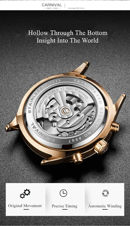 CARNIVAL Mechanical Dress Watches for Men Brands Luxury Sapphire Automatic Wristwatches Men's Waterproof 2025 Men's Watch