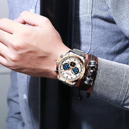 Reloj Curren para hombre con esfera azul, correa de acero inoxidable y fecha, reloj masculino de negocios, resistente al agua, reloj de pulsera de lujo para hombre